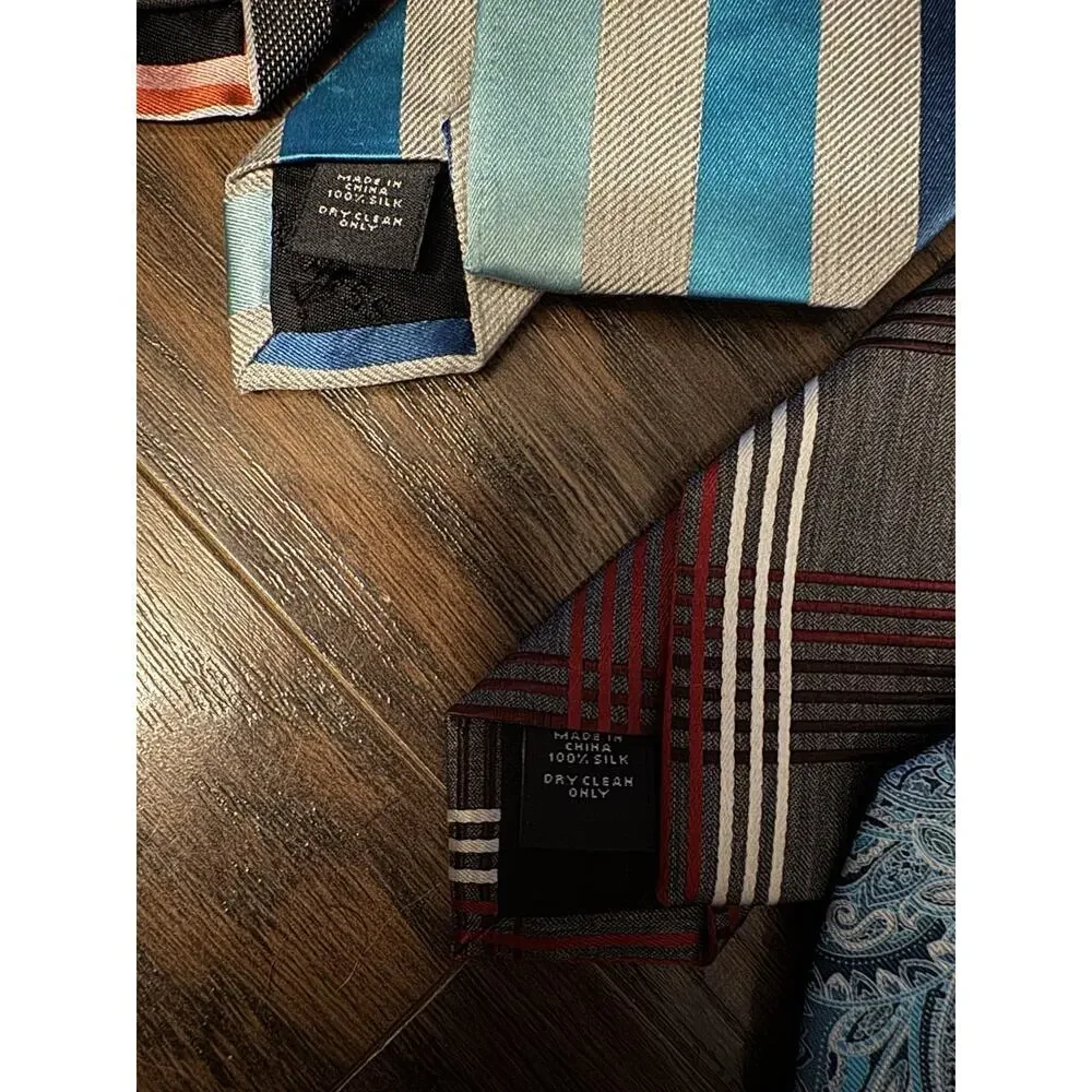 EXPRESS 100% Silk Tie Lot 10 Mens Blue Stripe Executive Necktie Plaid Gray
